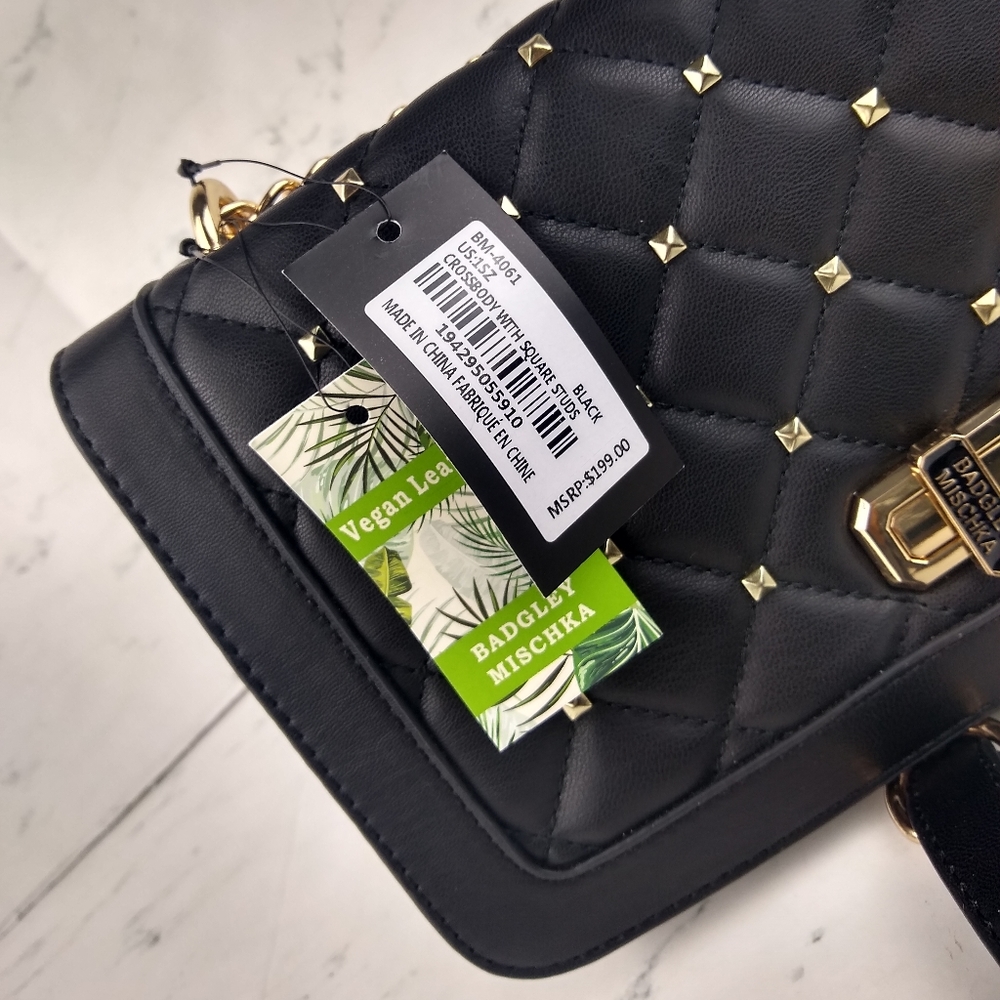 NEW Badgley Mischka Quilted Square Stud Crossbody - Picture 6 of 7